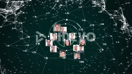 Animation of globe with network of connections and people's photos