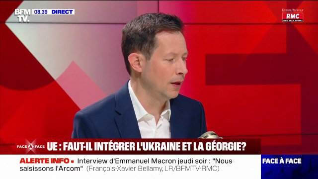 François-Xavier Bellamy (LR) propose d'arrimer l'Ukraine à l'espace européen mais sans en faire un État membre de l'UE