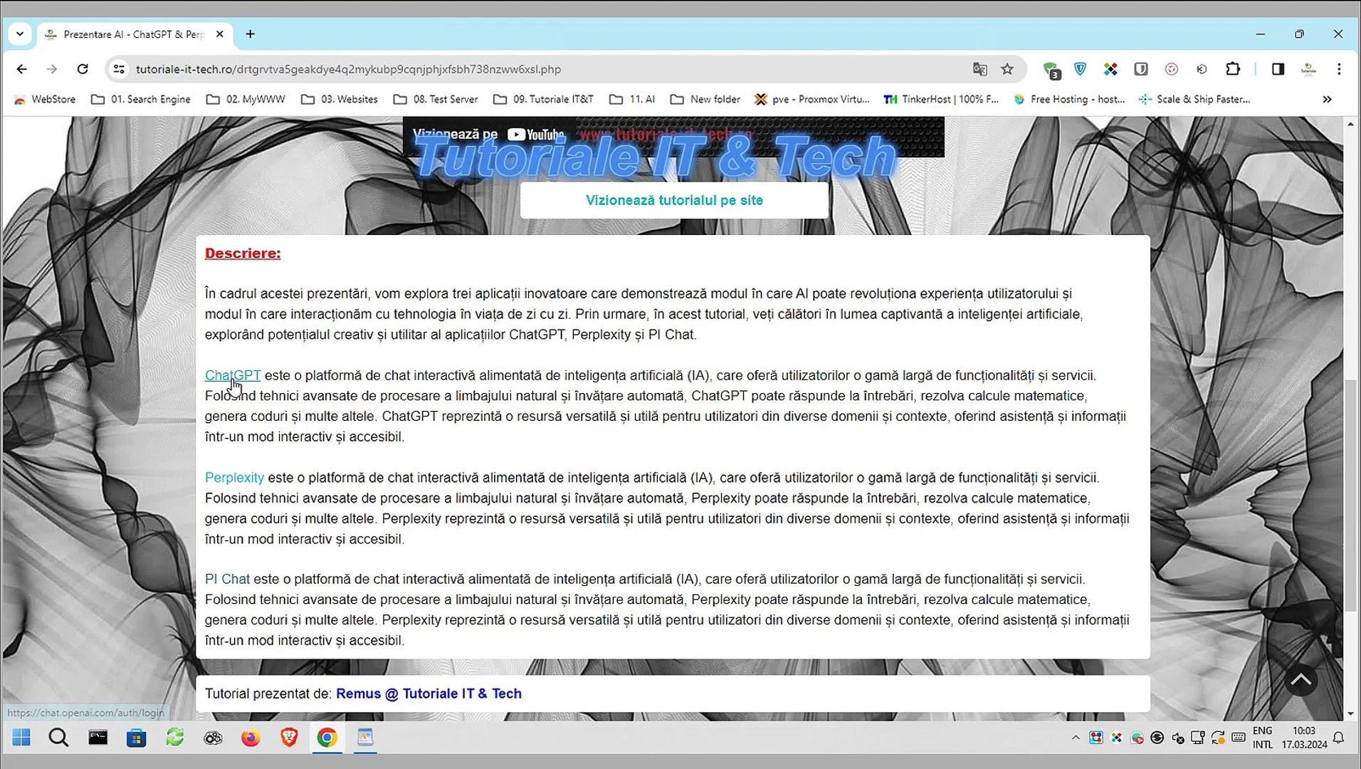 Prezentare AI - ChatGPT - Perplexity - PI Chat