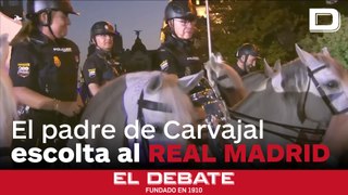 El padre policía de Carvajal escolta a su hijo y al bus del Real Madrid rumbo a Cibeles