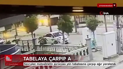 Savrulan motosikletin sürücüsü yön tabelasına çarpıp ağır yaralandı