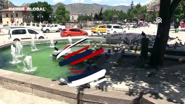 Sıcaktan bunalan güvercinler çareyi süs havuzunda buldu