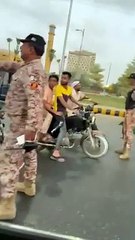 Karachi Rangers stop the Protest./