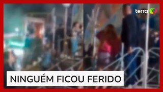 Brinquedo pega fogo parque de diversões no litoral de São Paulo