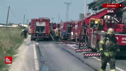 Silivri’de boya imalatı fabrikasının deposunda korkutan yangın
