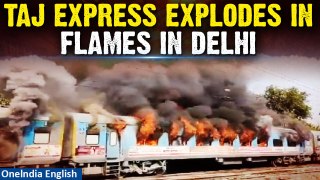 Taj Express Inferno: Train Devoured by Massive Flames at Delhi's Okhla Station – Shocking Video