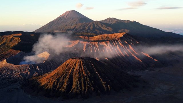 Bayu Triaswara Aerial zoom view of bromo tengger semeru volcano in east java