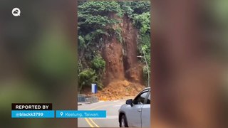 A massive landslide causes several injuries on a highway in Keelung, Taiwan