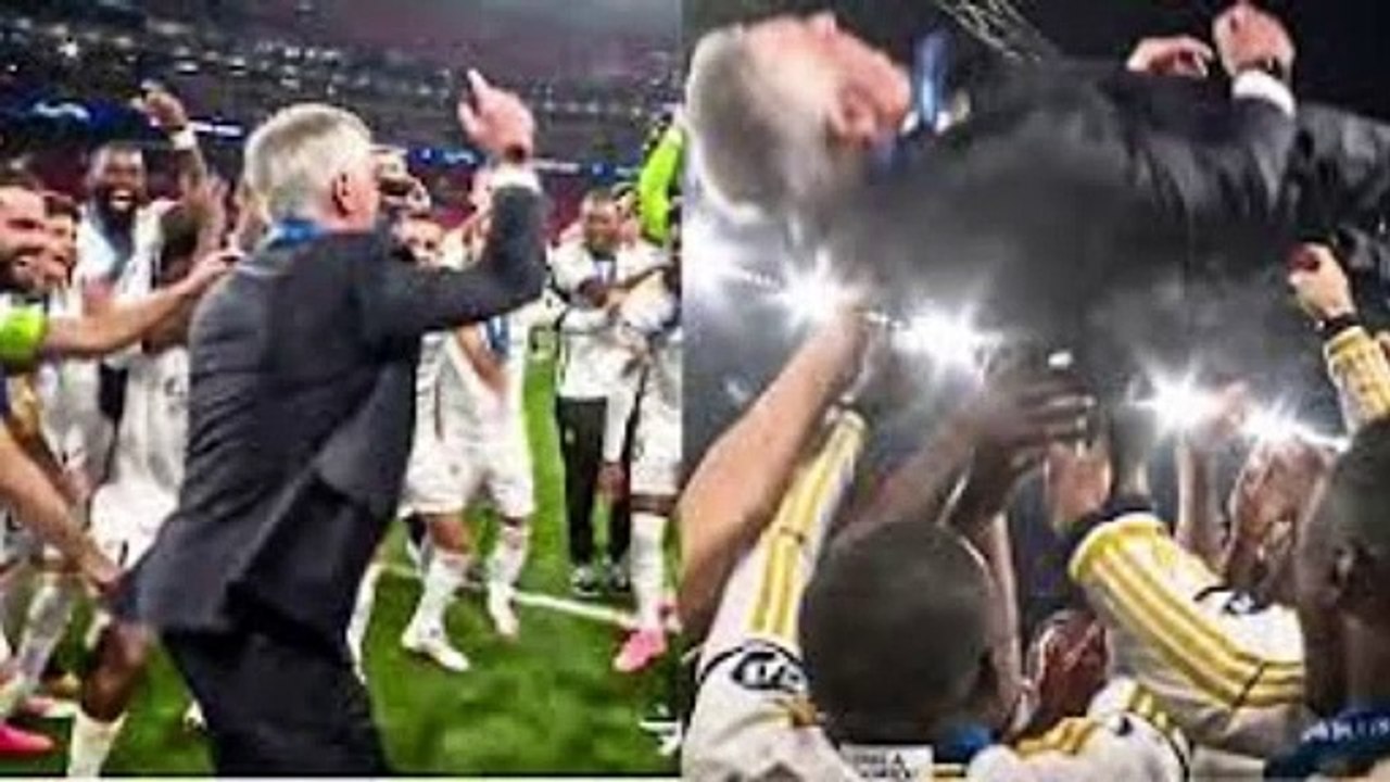  Carlo Ancelotti Dancing with Real Madrid Players After Winning UCL 2024 | Toni Kroos Celebration202406030834