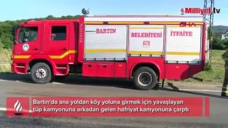 Bartın'da feci kaza! Hafriyat kamyonu kamyonete çarptı