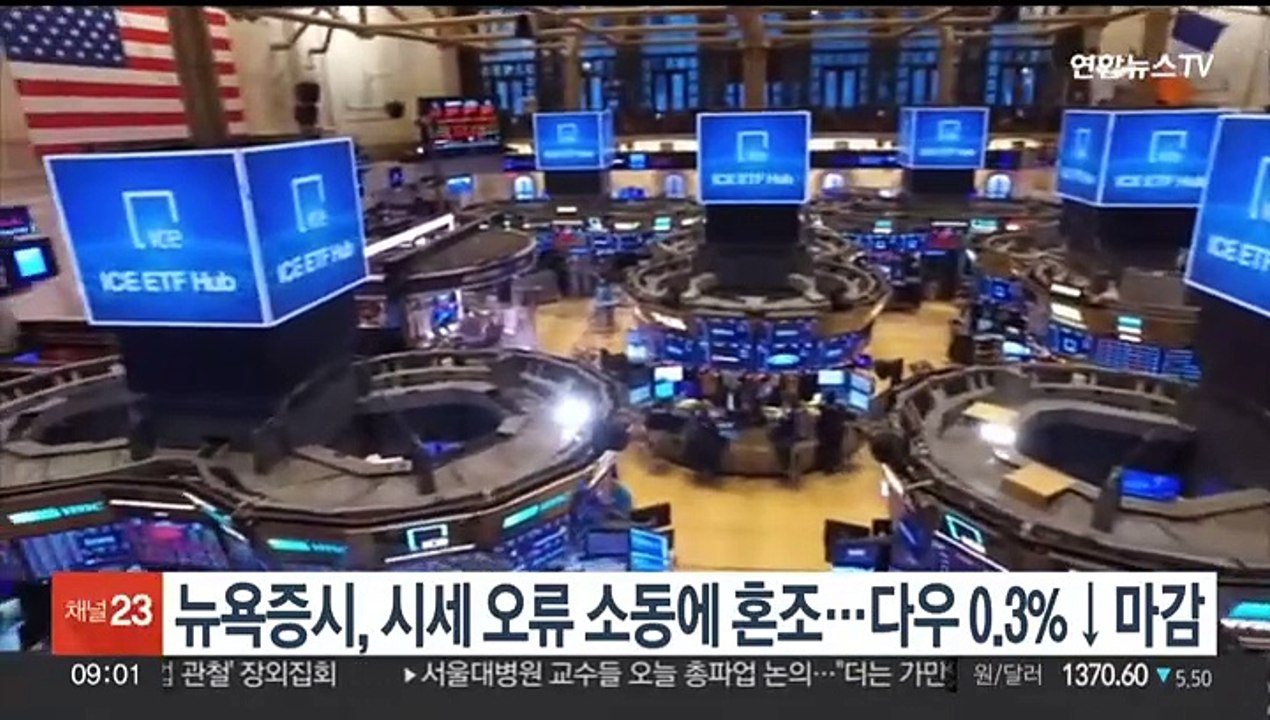 뉴욕증시, 시세 오류 소동에 혼조…다우 0.3%↓마감