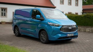 2024 Ford Pro E-Transit Custom Limited Exterior Design in Aqua Blue