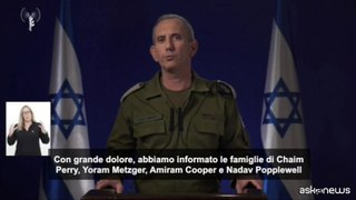 M.O., Idf conferma la morte di 4 ostaggi di Hamas a Gaza