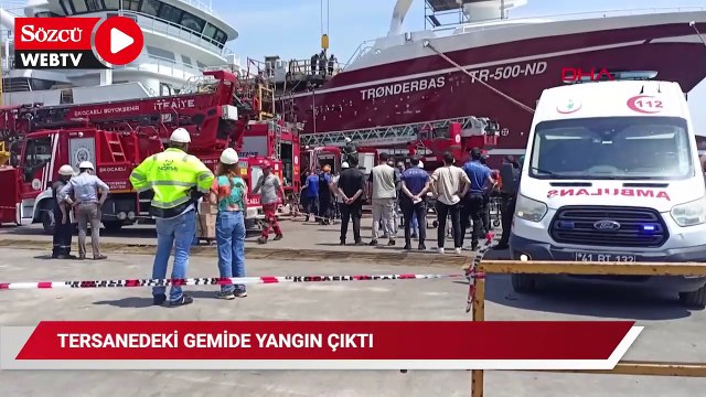 Başiskele ilçesinde tershanede gemide yangın çıktı