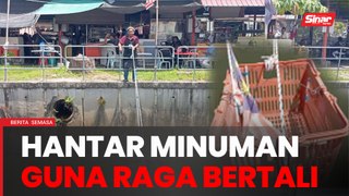 Hantar minuman guna raga diikat tali