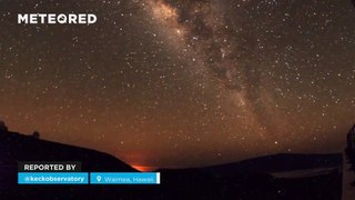 Spellbinding images of the eruption of the Kilauea volcano, Hawaii, with the Milky Way in the background.