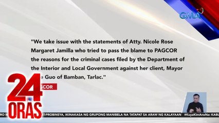 PAGCOR, inalmahan ang pahayag ng kampo ni Mayor Alice Guo kaugnay sa operasyon ng POGO | 24 Oras