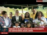 Entregado reconocimiento post mortem “General Ezequiel Zamora” a familiares de Orlando Figuera