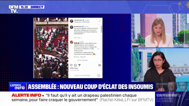 Députés de gauche vêtus aux couleurs de la Palestine, drapeau palestinien brandi à l'Assemblée: Meyer Habib (apparenté LR) dénonce une extrême gauche antisémite