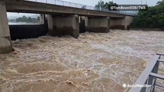 Rapid floodwaters rush down swollen river in Germany