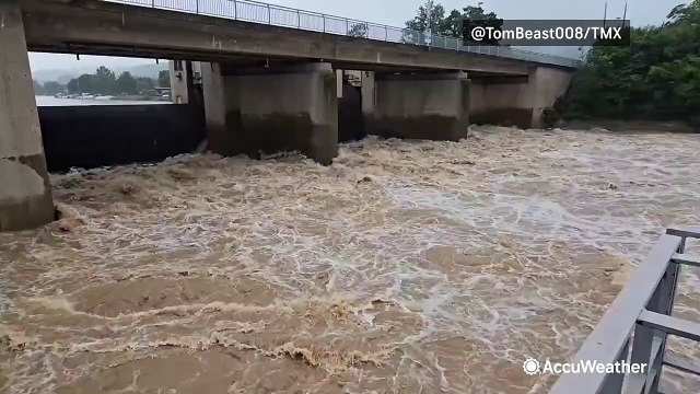 Rapid floodwaters rush down swollen river in Germany