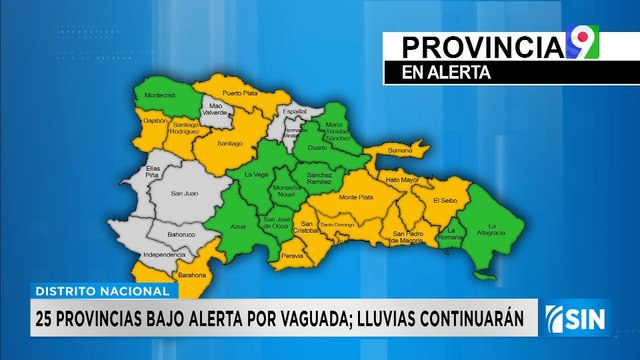 14 provincias en alerta amarilla y 18 en alerta verde vaguada | Primera Emisión SIN