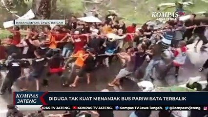 Diduga Tak Kuat Menanjak, Bus Pariwisata Terbalik