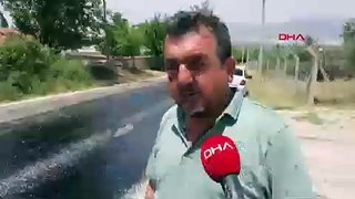 Görüntüler Türkiye'den: 40 derece sıcakta asfalt eridi