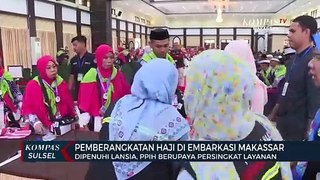 443 jemaah calon haji kloter 32 memasuki Asrama Haji Sudiang Makassar