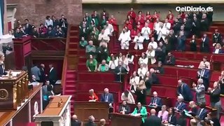 Diputados franceses exhiben los colores de la bandera palestina en la Asamblea Nacional