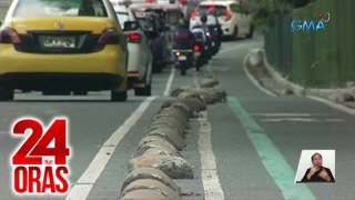 Nasira at nawala sa puwestong mga concrete block sa bike lane ng East Ave., QC, inireklamo dahil delikado | 24 Oras