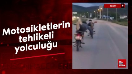 Tokat’ta motosikletlilerin tehlikeli yolculuğu
