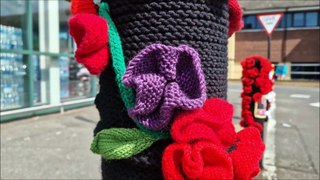 Morrisons Littlehampton lays on a D-Day tribute for veterans with poppy bollard toppers made by the knit and natter group