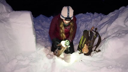 Solo WINTER shelter construction IGLOO and fishing on a frozen lake ASMR
