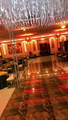 Banquet decor lighting arrangements decor setup background view.