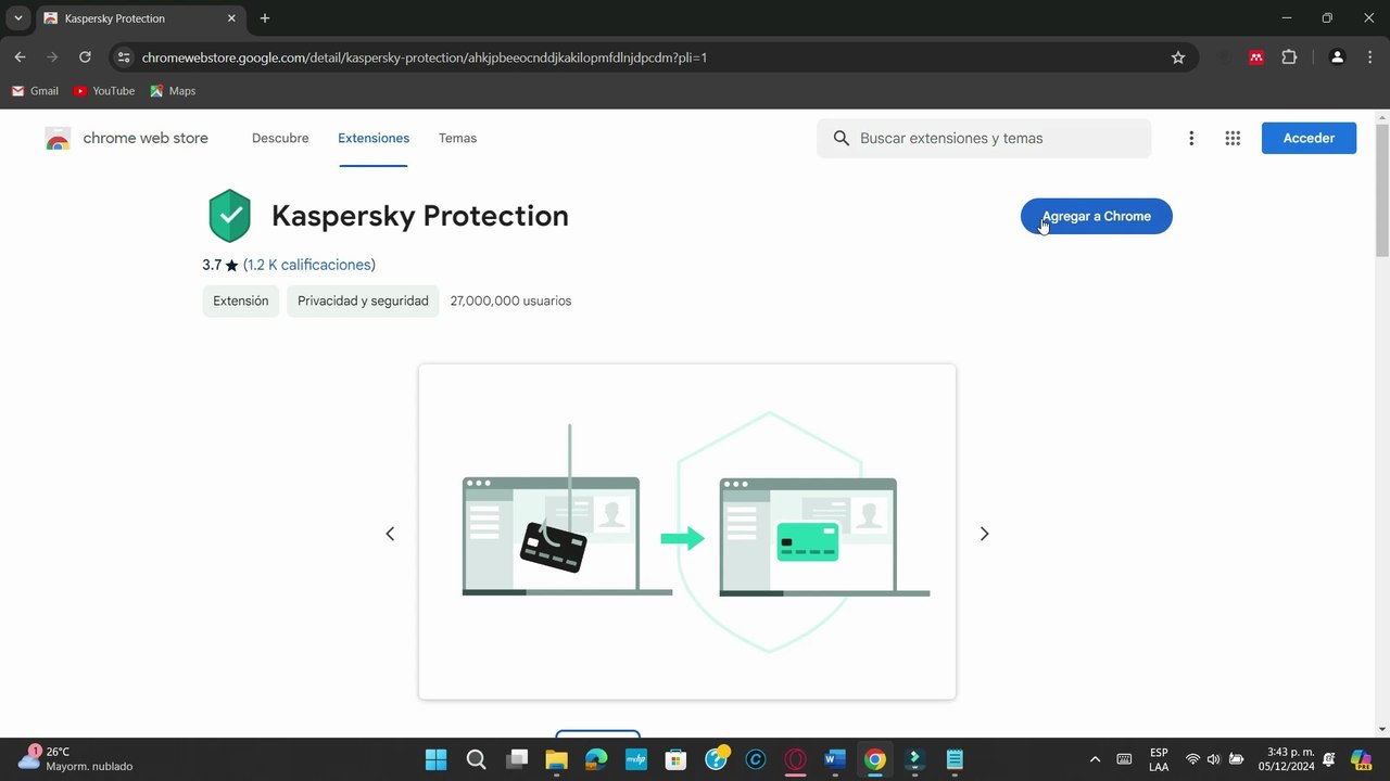 instalar extension de kasperski en Chrome
