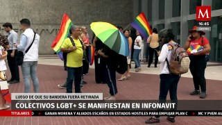 Colectivos se manifiestan en las oficinas del Infonavit tras retiro de bandera LGBT+