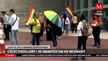 Colectivos se manifiestan en las oficinas del Infonavit tras retiro de bandera LGBT+