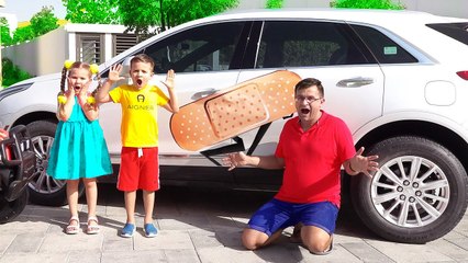 Diana and Roma funny stories with sticky tape