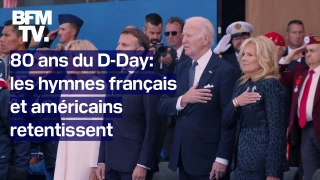 80 ans du Débarquement: les hymnes français et américains retentissent lors de la cérémonie franco-américaine à Colleville-sur-Mer