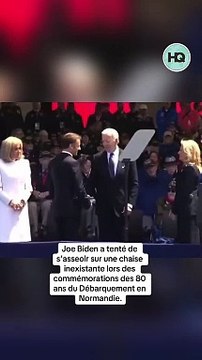 Joe Biden a tenté de s'asseoir sur une chaise inexistante lors des commémorations des 80 ans du Débarquement en Normandie.