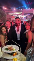 درة بإطلالة تشبه سعاد حسني وليلى علوي بسوت ملونة لامعة ونجلاء بدر بإطلاء بالأحمر في حفل خطوبة فلك نجلة باسل سماقية