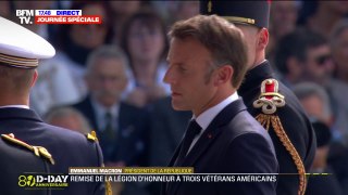 80 ans du Débarquement: Emmanuel Macron remet la Légion d'honneur à trois vétérans américains lors de la cérémonie internationale à Omaha Beach
