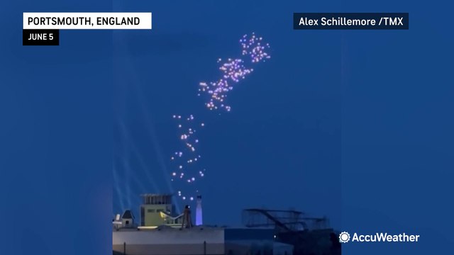 Drones form planes, paratroopers in D-Day anniversary show