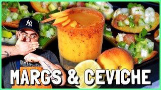 Shrimp Ceviche Tostadas With Peach Habanero Margaritas | Kiki Kuisine | Joey Camasta