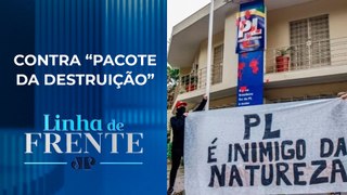 MST joga tinta vermelha em prédio do PL-SP em novo protesto | LINHA DE FRENTE