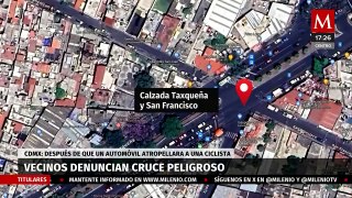 Ciclista está grave tras ser atropellada en Coyoacán