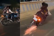 लडक़ी को पॉवर बाइक पर बिठाकर स्टंट का फिर वीडियो वायरल, स्टंट के दौरान स्कूटी सवार गिरते-गिरते बचा