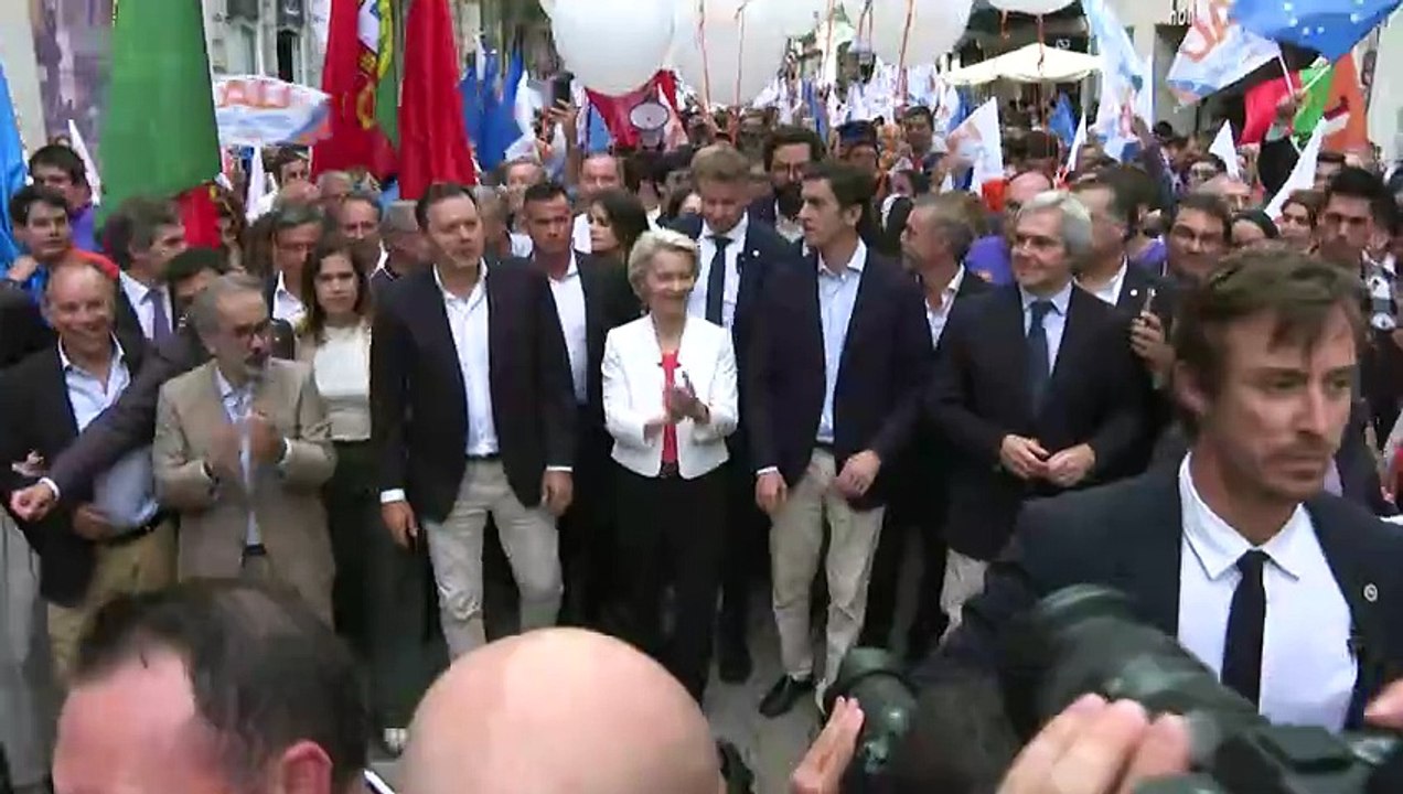 Propalästinensische demonstranten stören von-der-leyen-auftritt in portugal