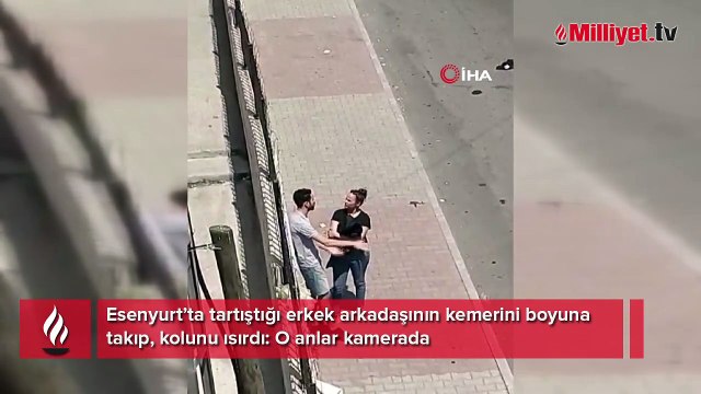 Yer: Esenyurt! Sokak ortasına tartıştığı erkeğin boynuna kemer takıp sürükledi
